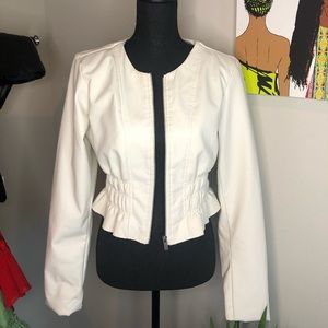 White Faux leather cropped jacket